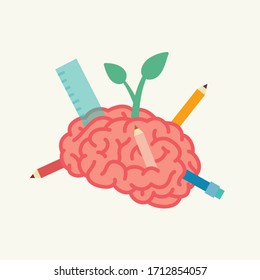 Creative brain With a stationery pencil pen attached