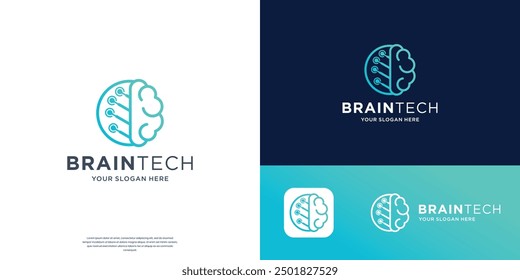 creative brain tech line logo design inspiration.