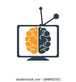 Creative brain tv logo design. Brainstorm power thinking brain Logotype icon. Tv and brain logo