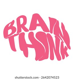 Creative Brain Typography Vector, Colorful Text Shaped Like Brain with Words About Thinking and Innovation for Educational Posters, Mental Health Themes, Startup Ideas, and Motivational Designs