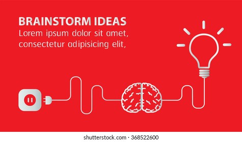 Creative brainstorm concept business and education idea, innovation and solution, creative design, vector illustration, text box, banner. red background