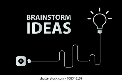 Creative brainstorm concept business and education idea design, vector illustration, text box, banner. light lamp bulb, black background
