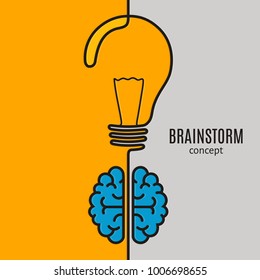 Creative brainstorm concept business idea. Brain and lightbulb. Vector.