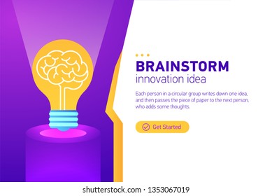 Creative brainstorm concept business idea, innovation and solution, creative design. Thinking process Light bulb design. Template, layout. Infographic with brainstorming. Vector illustration.