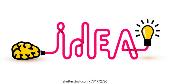 Creative brainstorm concept business idea, innovation and solution. Wire is laid out the word idea. Creative design. Vector illustration Isolated on white background