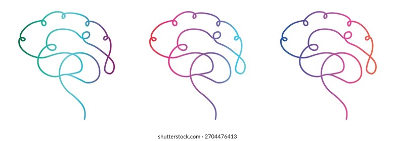 Kreatives Brainstorming-Konzept mit drei farbigen Brain-Umrissen vor weißem Hintergrund als Symbol für Intelligenz und Innovation