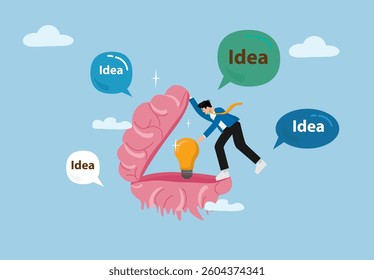 Creative brainstorming and idea generation. Innovation process, business thinking, startup strategy, problem-solving, and creativity concept illustration.