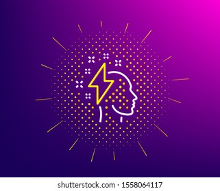 Creative brainstorming line icon. Halftone pattern. Human head with lightning bolt sign. Inspiration symbol. Gradient background. Brainstorming line icon. Yellow halftone pattern. Vector