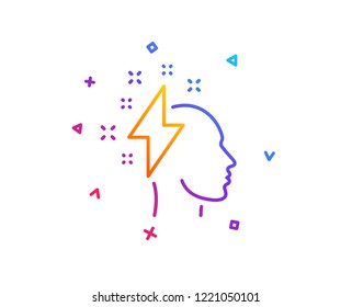 Creative brainstorming line icon. Human head with lightning bolt sign. Inspiration symbol. Gradient line button. Brainstorming icon design. Colorful geometric shapes. Vector