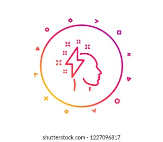 Creative brainstorming line icon. Human head with lightning bolt sign. Inspiration symbol. Gradient pattern line button. Brainstorming icon design. Geometric shapes. Vector
