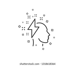 Creative brainstorming line icon. Human head with lightning bolt sign. Inspiration symbol. Geometric shapes. Random cross elements. Linear Brainstorming icon design. Vector