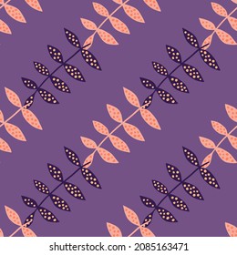 Creative branch seamless pattern on lilac background. Simple botanical backdrop. Abstract floral ornament. Design for fabric , textile print, surface, wrapping, cover. Vector illustration.