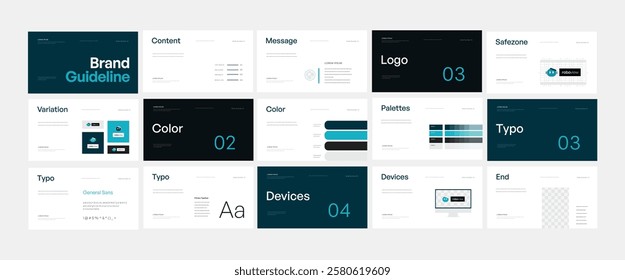 Creative brand guidelines template. Brand strategy design. Brand identity presentation layout. Logo guideline book.