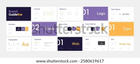 Creative brand guidelines template. Brand strategy design. Brand identity presentation layout. Logo guideline book.