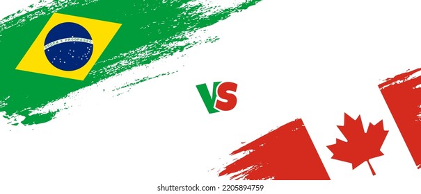 Creative Brazil vs Canada brush flag illustration. Artistic brush style two country flags relationship background