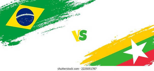 Ilustración de la bandera de pincel Creative Brasil vs Myanmar. Estilo de pincel artificial dos indicadores de país fondo de relación