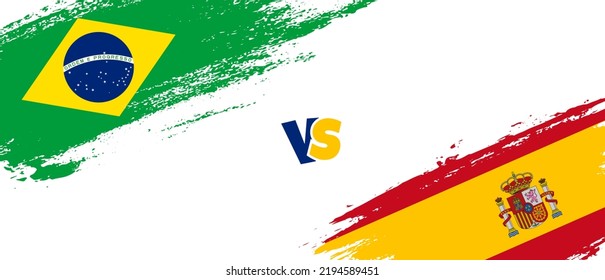 Creative Brazil vs Spain brush flag illustration. Artistic brush style two country flags relationship background