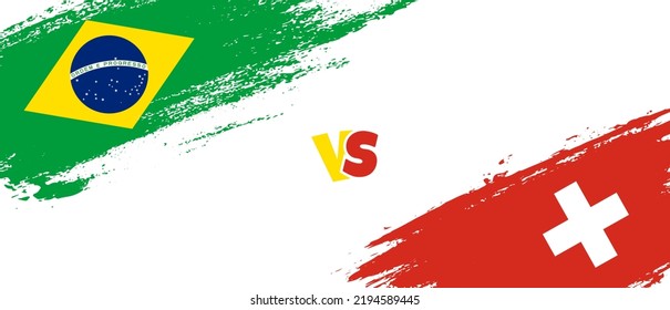 Ilustración de la bandera del pincel Creative Brasil vs Suiza. Estilo de pincel artificial dos indicadores de país fondo de relación