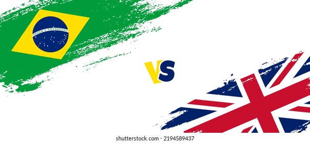 Creative Brazil vs United Kingdom brush flag illustration. Artistic brush style two country flags relationship background