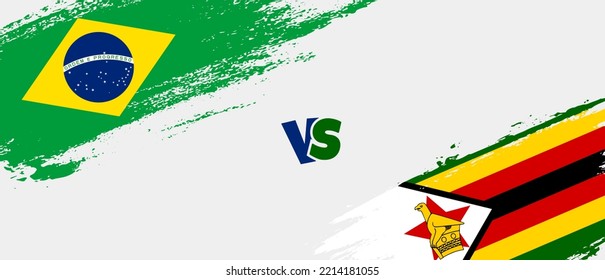 Kreatives Brasilien gegen Simbabwe - Malerei auf die Flagge. Zwei Länderflaggen im Stile eines künstlerischen Pinsels, Hintergrund