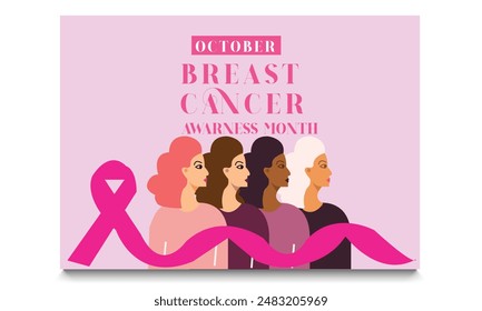 Creative breast cancer awareness design cards with pink ribbons. october breast cancer awareness month. Breast cancer awareness card. Breast cancer awareness month horizontal banner template design.