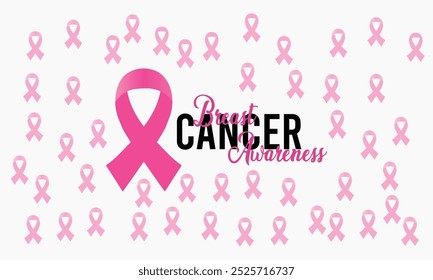 Creative breast cancer awareness design cards with pink ribbons. october breast cancer awareness month. Breast cancer awareness card. Breast cancer awareness month horizontal banner template design.