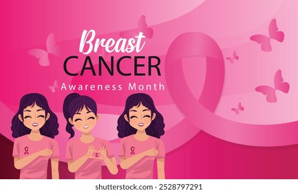 Creative breast cancer awareness design cards with pink ribbons. October breast cancer awareness month. Breast cancer awareness card. Breast cancer awareness month horizontal banner template design.