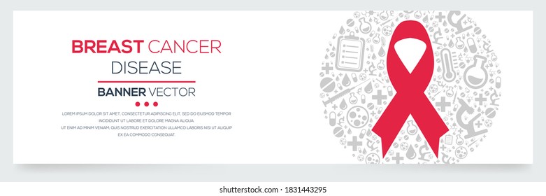 Creative (Breast Cancer) disease Banner Word with Icons ,Vector illustration.	