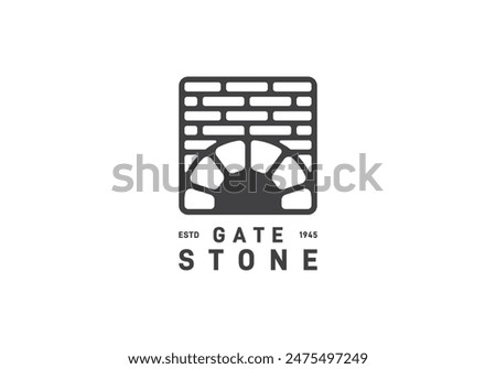 creative brick stone with gate in the form of a square logo design