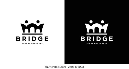 Creative Bridge Logo. Crown Bridge, People Community Logo Icon Symbol Vector Design Tamplate.