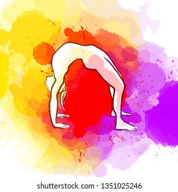 Creative Bridge Yoga Pose. Hand-drawn vector illustration, healthy exercise series.