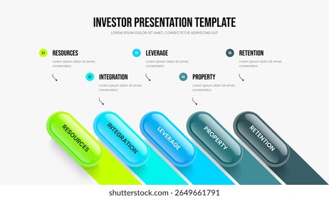 Creative Briefing 5 Opção Infographic Frame Template. Visão geral empresarial Design de apresentação de diagrama em cinco etapas. Ilustração do vetor de layout de slide de desempenho do investidor.