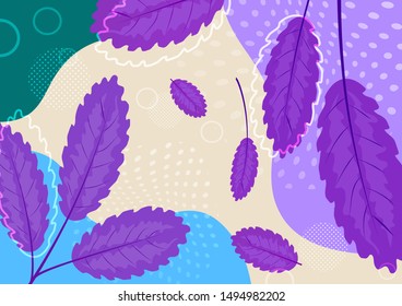 Creative bright abstract background with leaves and branches. Template for your design with space for text. Vector illustration