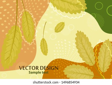 Creative bright abstract background with leaves and branches. Template for your design with space for text. Vector illustration
