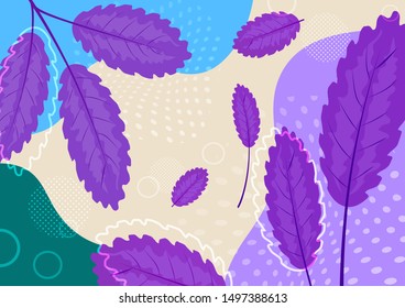 Creative bright abstract background with leaves and branches. Template for your design with space for text. Vector illustration