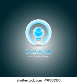 Creative bright blue arch with 3D led light bulb logo design Vector.