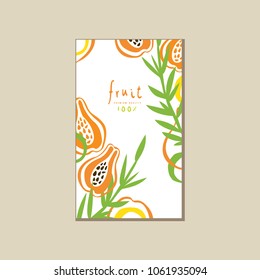 Creative bright card with fresh halves of papaya pawpaw . Fresh tropical fruit. Healthy vegetarian nutrition. Abstract vector design