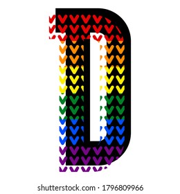 Creative bright font, alphabet in style of pop art, vector letter D high detail with LGBT pattern.