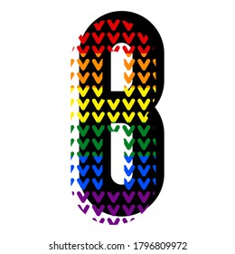Creative bright font, alphabet in style of pop art, vector letter B high detail with LGBT pattern.