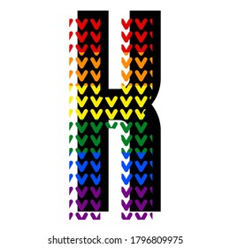 Creative bright font, alphabet in style of pop art, vector letter K high detail with LGBT pattern.