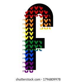 Creative bright font, alphabet in style of pop art, vector letter F high detail with LGBT pattern.