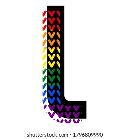 Creative bright font, alphabet in style of pop art, vector letter L high detail with LGBT pattern.