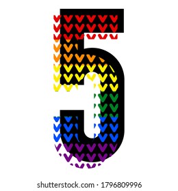 Creative bright font, alphabet in style of pop art, vector number 5 high detail with LGBT pattern.