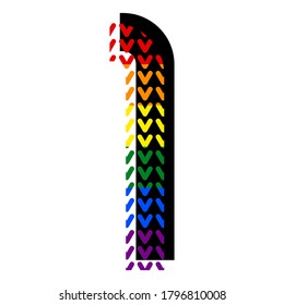 Creative bright font, alphabet in style of pop art, vector number 1 high detail with LGBT pattern.