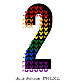 Creative bright font, alphabet in style of pop art, vector number 2 high detail with LGBT pattern.