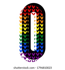 Creative bright font, alphabet in style of pop art, vector number 0 high detail with LGBT pattern.