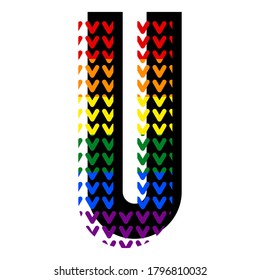Creative bright font, alphabet in style of pop art, vector letter U high detail with LGBT pattern.