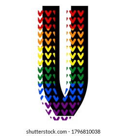 Creative bright font, alphabet in style of pop art, vector letter V high detail with LGBT pattern.