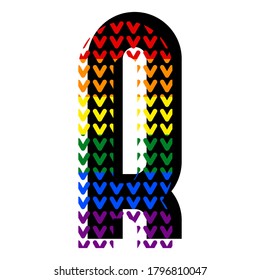 Creative bright font, alphabet in style of pop art, vector letter R high detail with LGBT pattern.
