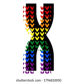 Creative bright font, alphabet in style of pop art, vector letter X high detail with LGBT pattern.